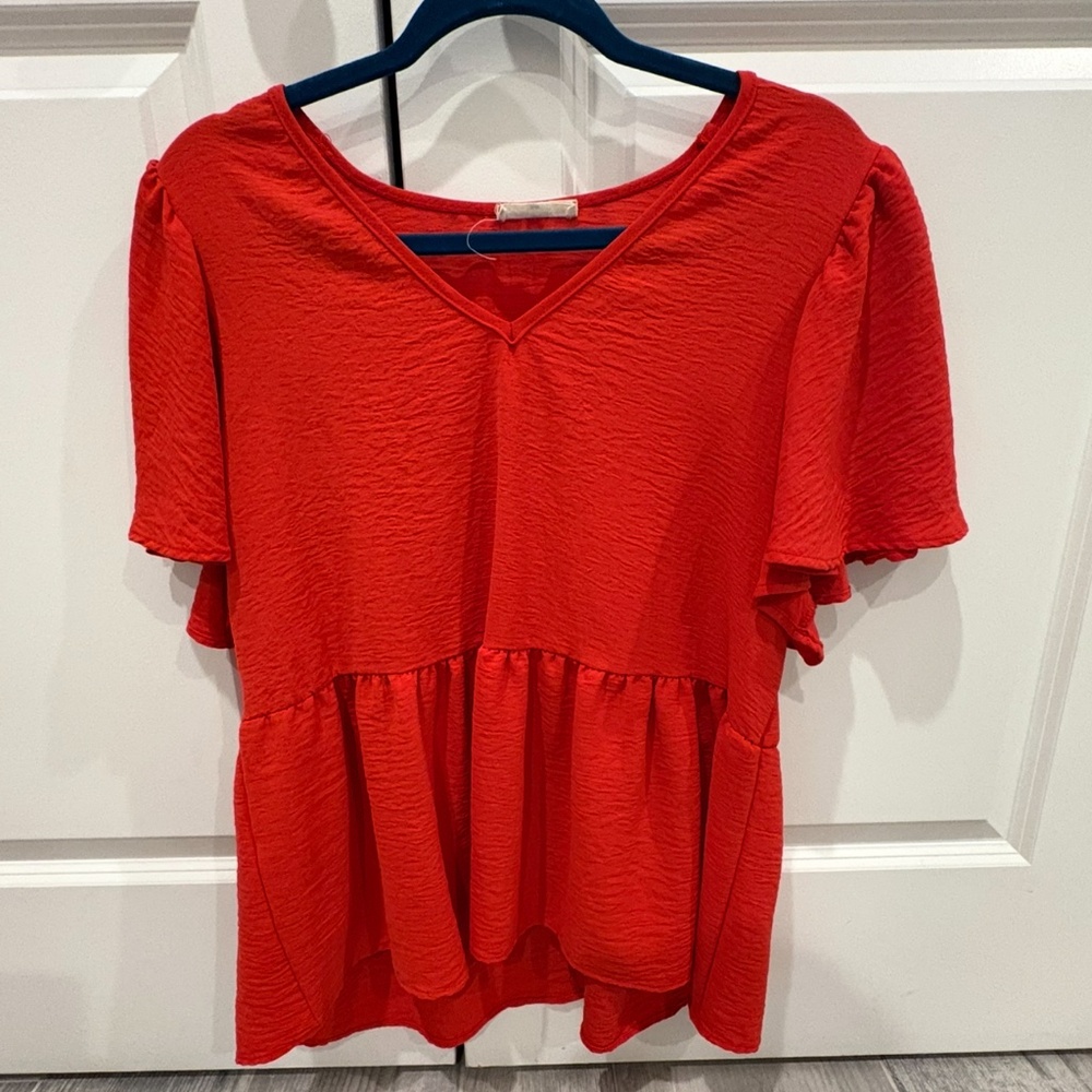 Red Short Sleeve Blouse